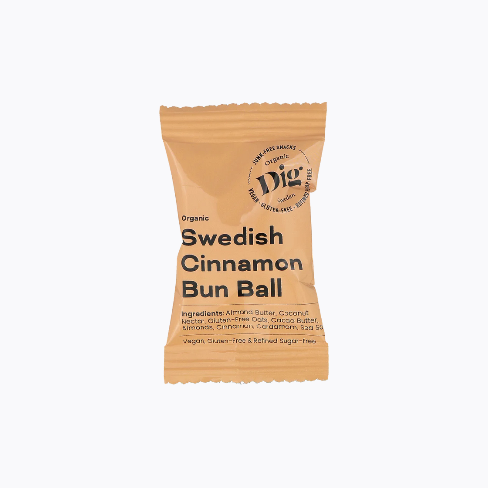 Package of Swedish Cinnamon Bun Ball with brand logo on a white background