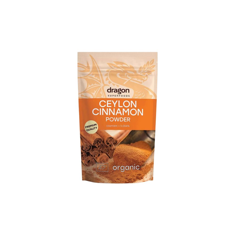 Dragon Superfoods Ceylon Cinnamon Powder packaging on a white background