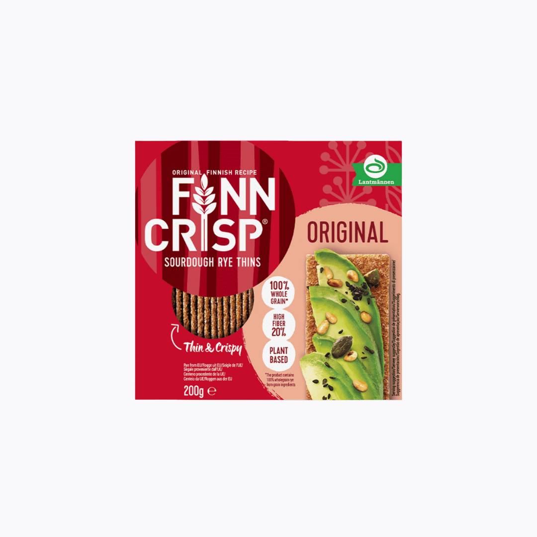 Finn Crisp sourdough rye thins packaging with red background