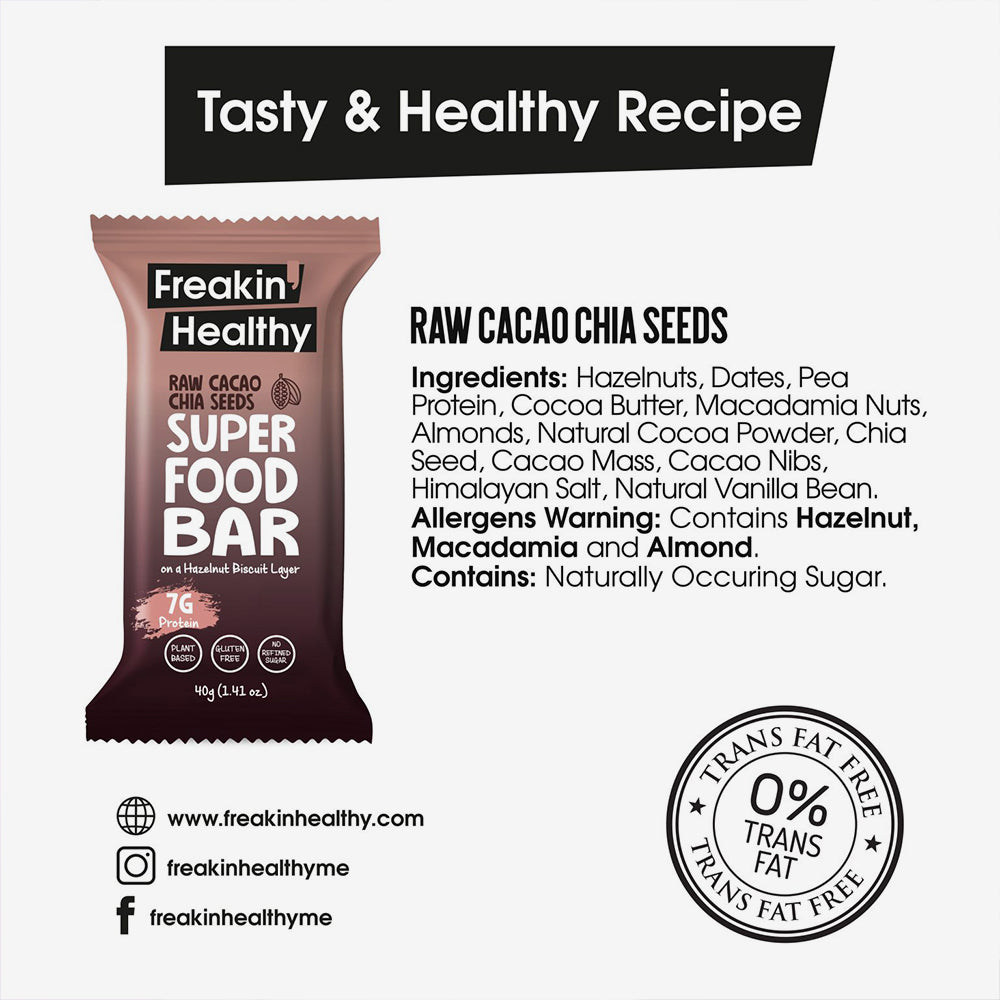 Raw Cacao & Chia Seeds Superfood Bar 40g (Pack of 2)