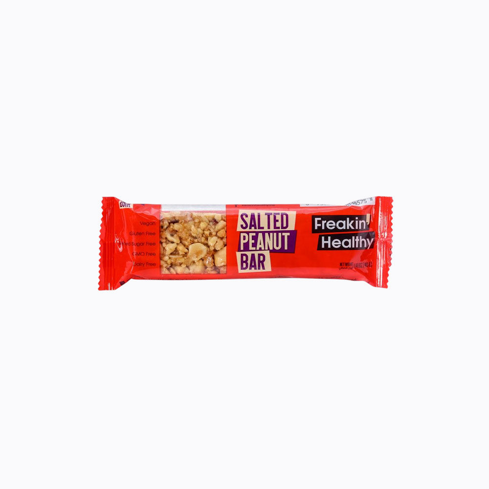 Freakin' Healthy salted peanut bar packaging on a white background
