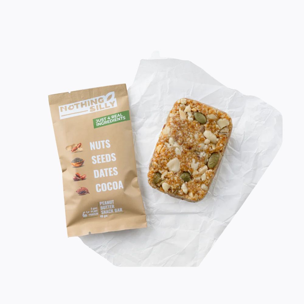 Nothing Silly snack bar package with a bar on white paper