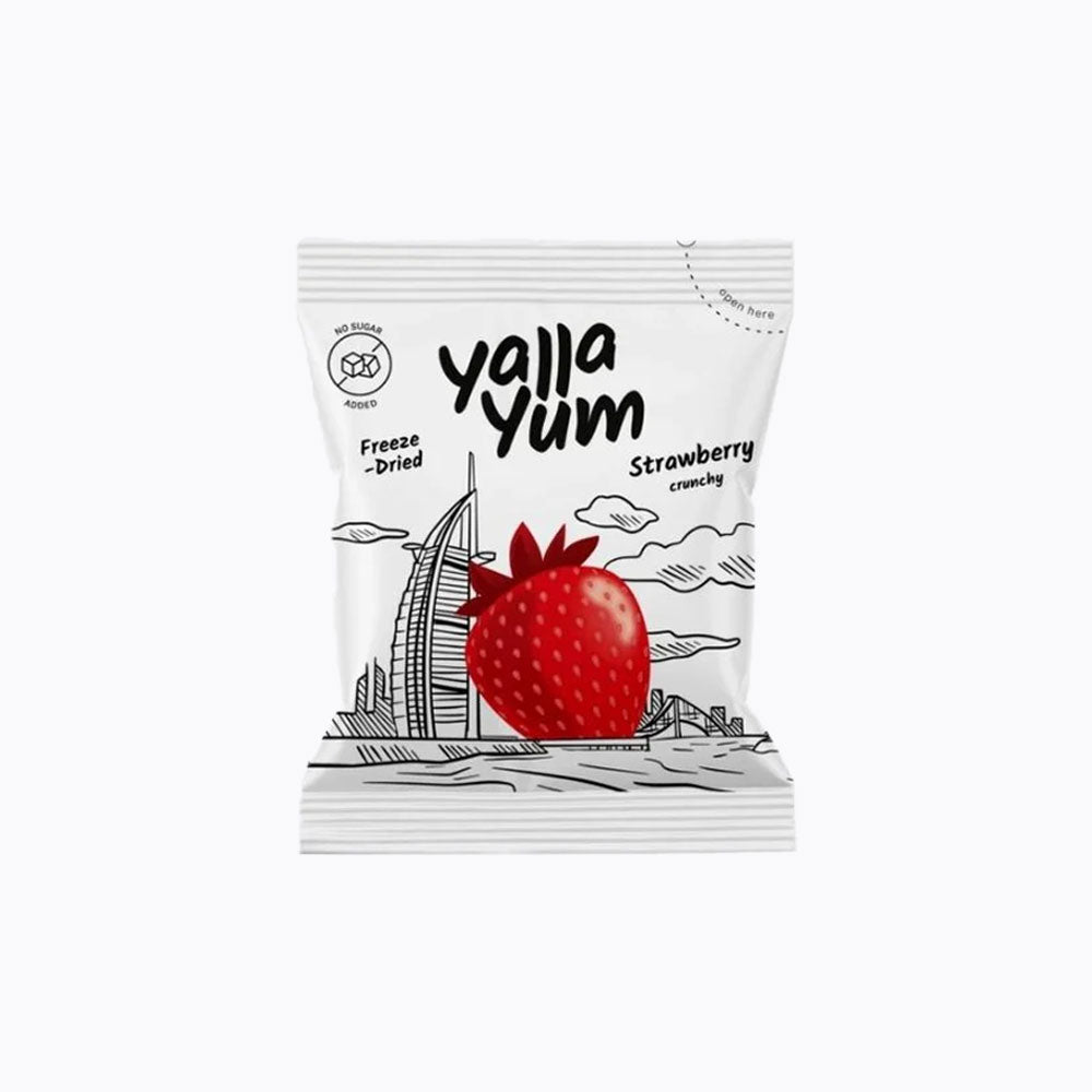 Yalla Yum freeze-dried strawberry package on a white background