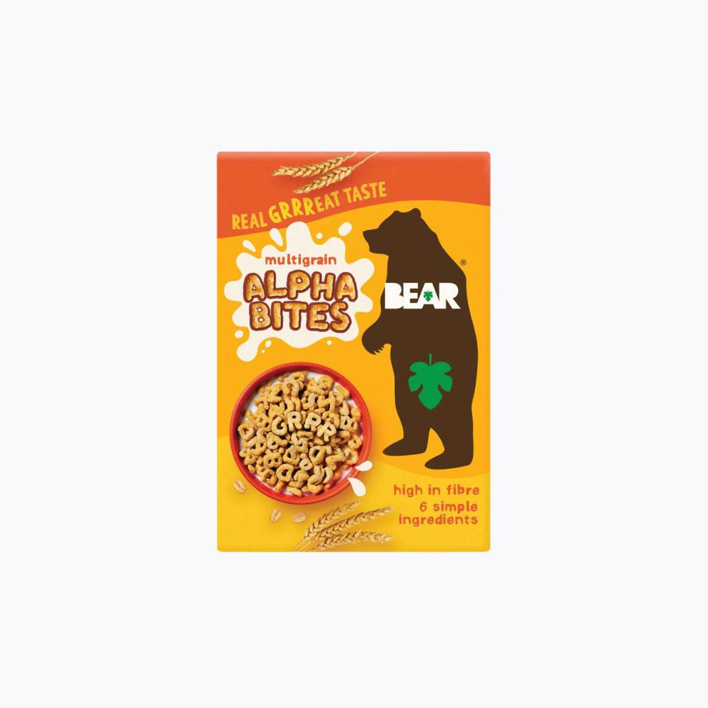 Bear Alpha Bites multigrain cereal packaging on a white background