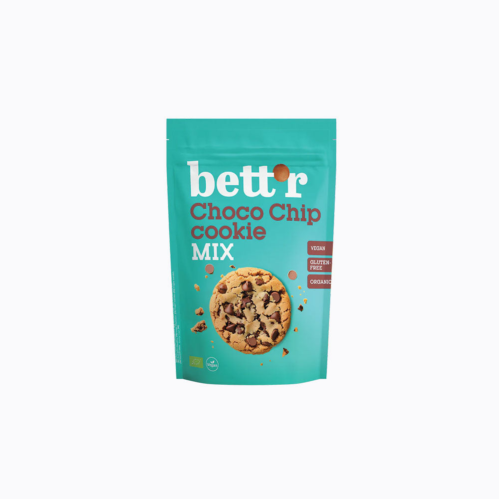 Packaging of 'better' Choco Chip cookie mix on a white background