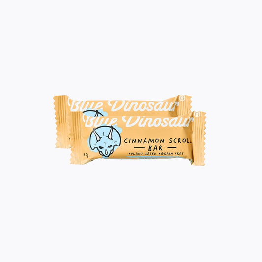 Blue Dinosaur cinnamon scroll bar on a white background