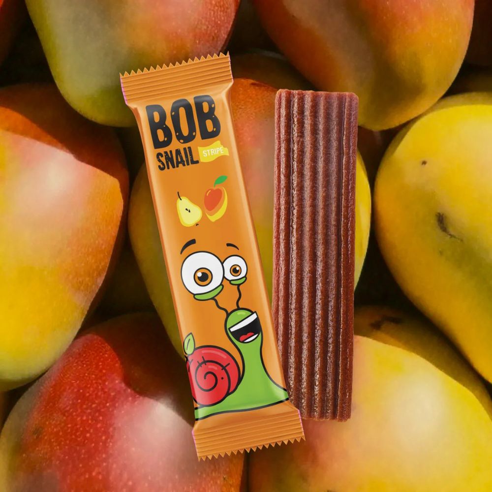 Bob Snail snack bar with a cartoon snail character on an apple background