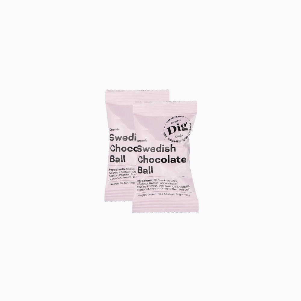Two pink packages of Swedish Chocolate Balls on a white background