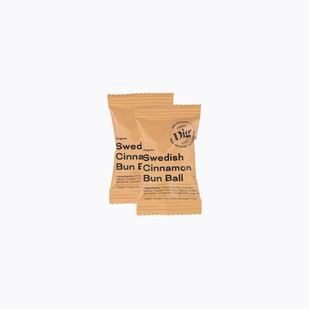 Two packages of Swedish Cinnamon Bun E Cinnamon Bun Ball on a white background