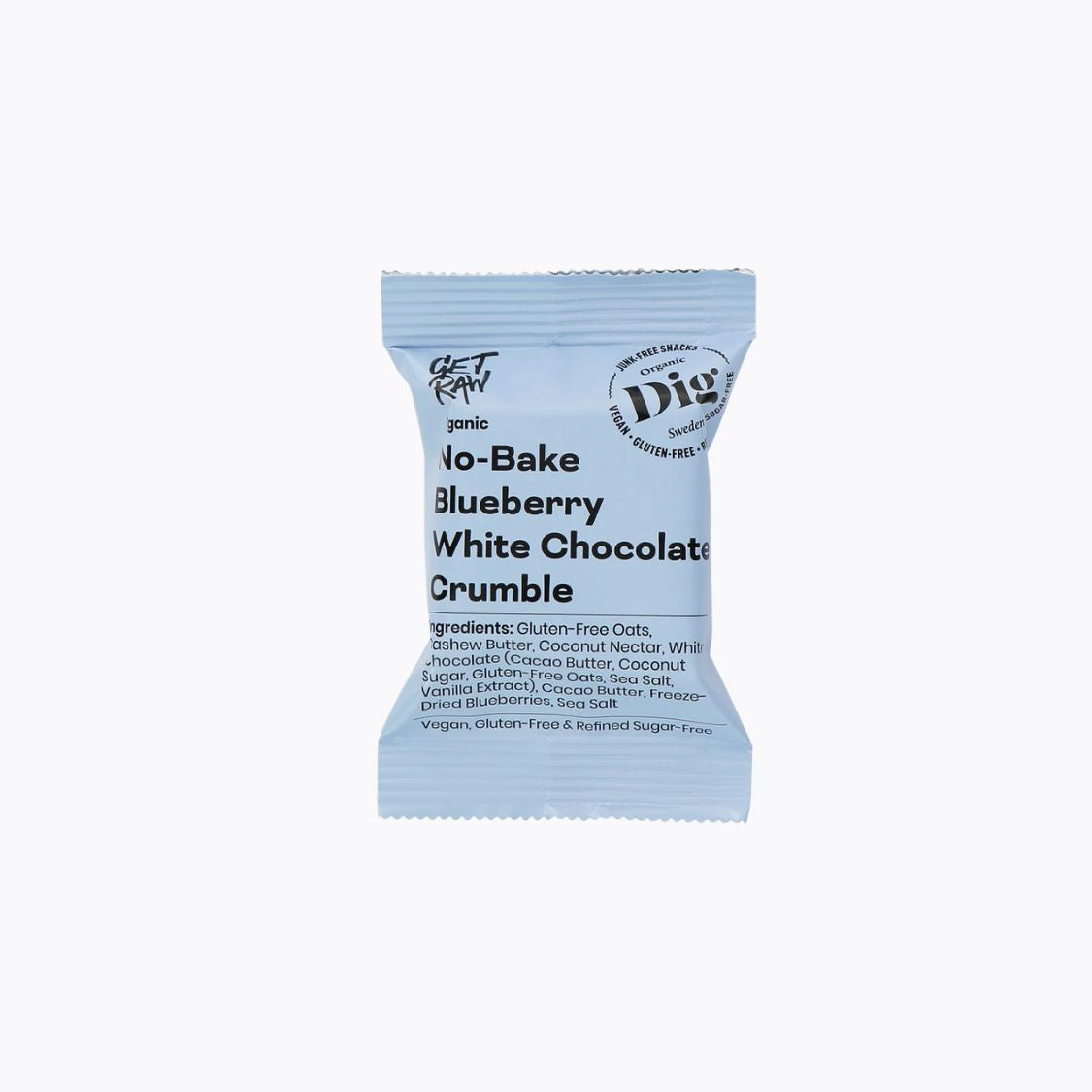 A single packet of No-Bake Blueberry White Chocolate Crumble from the brand Great Kary, displayed on a clean white background.
