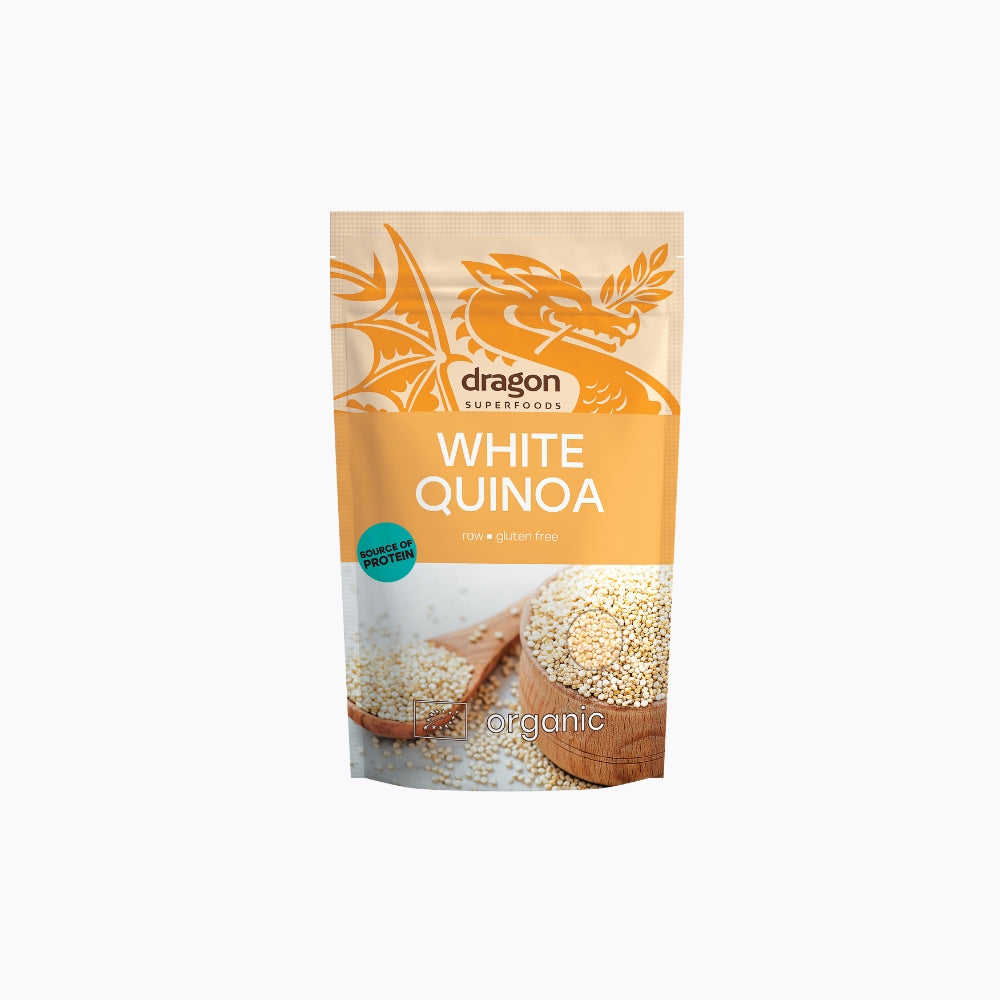 Dragon Superfoods white quinoa package on a white background