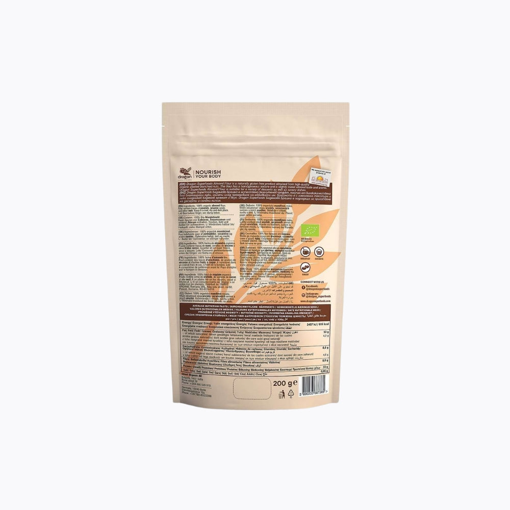Beige package with nutritional information on a white background