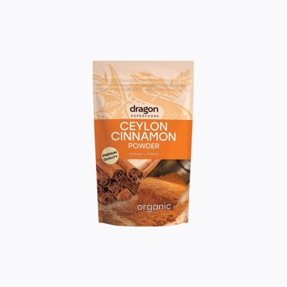 Dragon Superfoods Ceylon Cinnamon Powder packaging on a white background