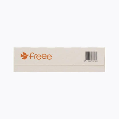 Beige strip with 'freee' logo and barcode on a white background