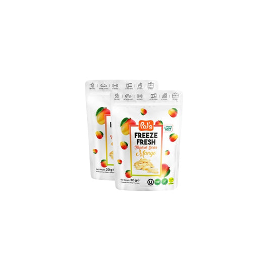 Two packages of Freeze Fresh mango on a white background