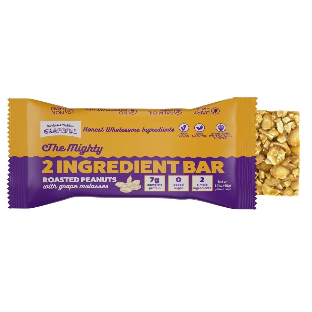 2 Ingredient Bar with roasted peanuts and grape molasses packaging on a white background