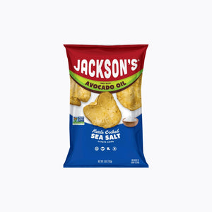 Packaging of Jackson's Sweet Potato Chips with sea salt on a white background