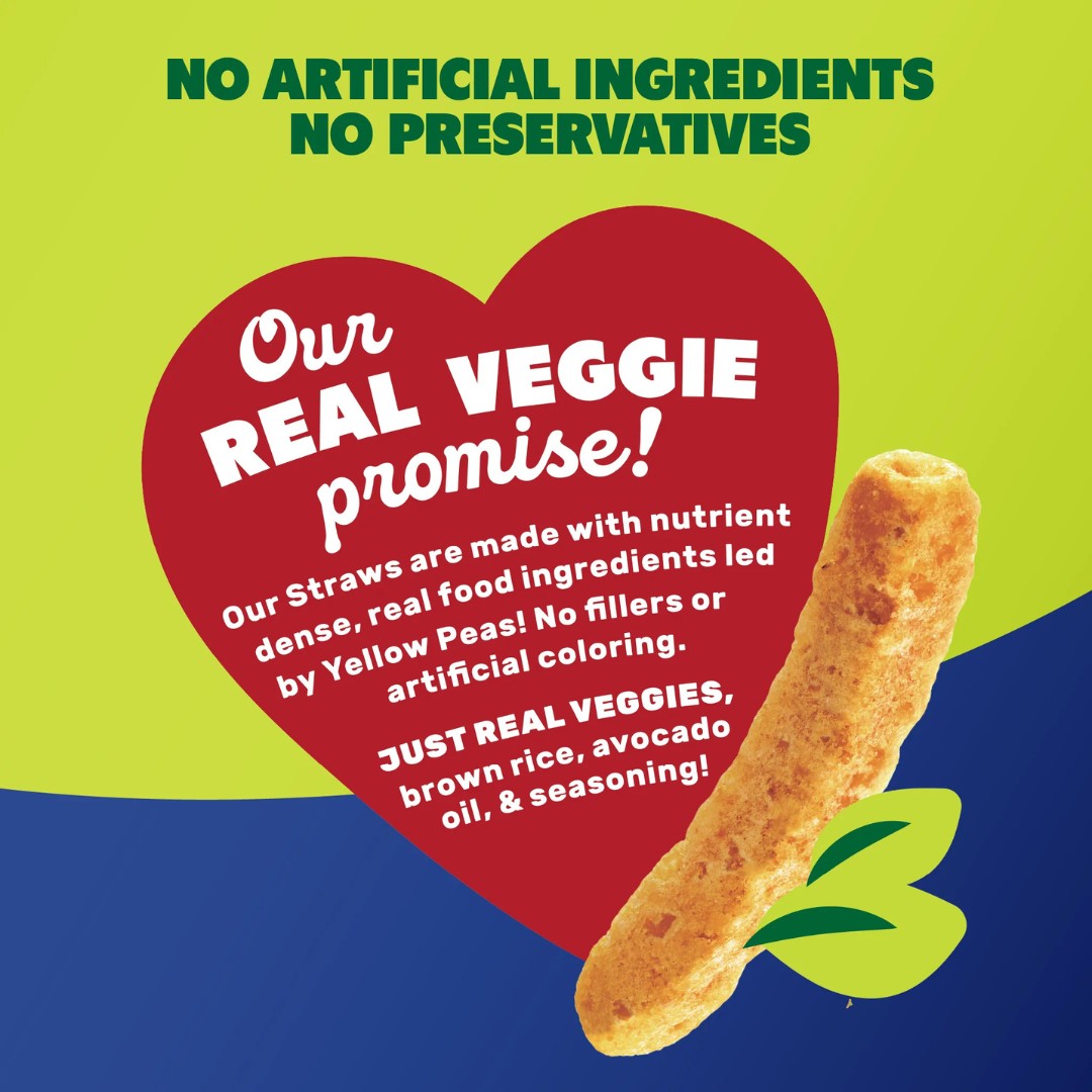 Product packaging with a straw and a red heart-shaped label on a green and blue background.