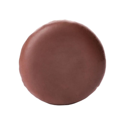 A single round brown cushion or pad with a smooth matte finish, centered on a plain white background.