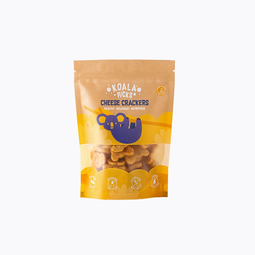 Package of Koala Picks Cheese Crackers on a white background