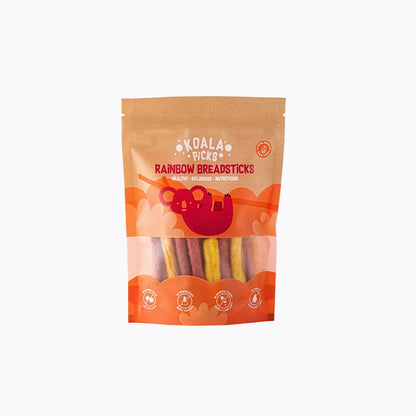 Package of Koala Picks Rainbow Breadsticks on a white background