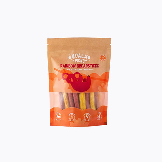 Package of Koala Picks Rainbow Breadsticks on a white background