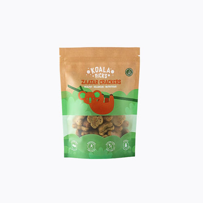 Koala Picks Zaatar Crackers packaging on a white background