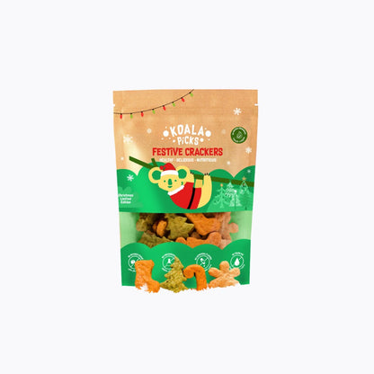 Package of Koala Picks Festive Crackers with Christmas-themed design on a white background