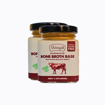 Two jars of Maraqah Bone Broth Base on a white background