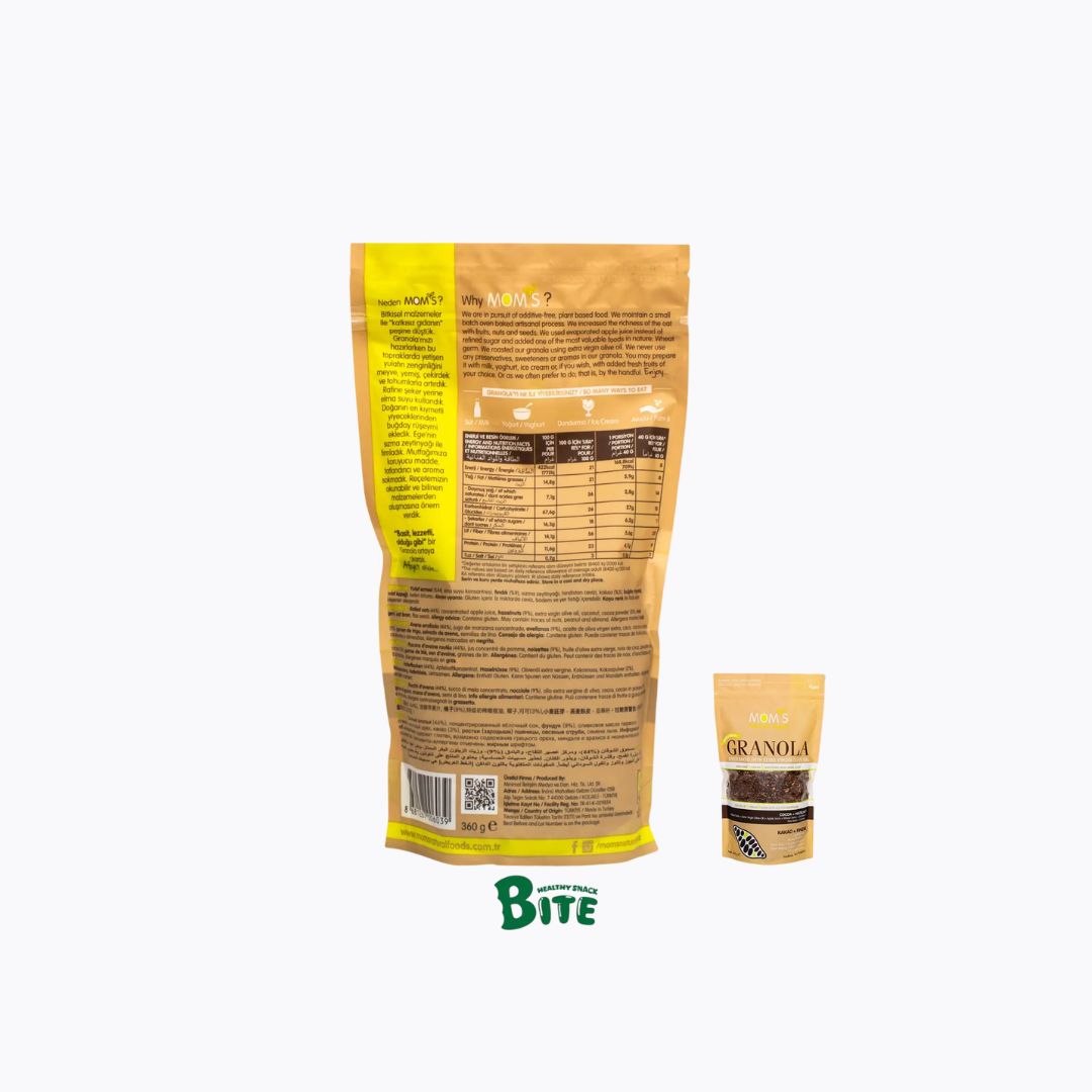 Granola packaging with 'Bite' branding on a white background