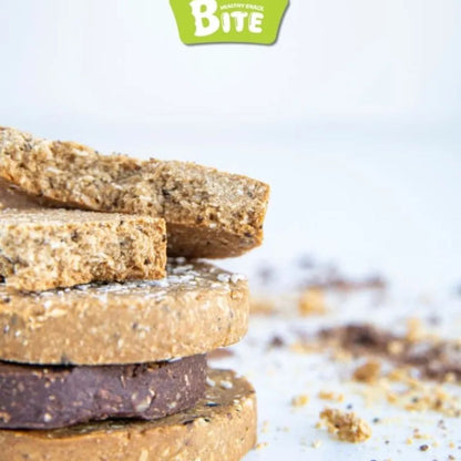Stack of granola bars with 'Bite' brand logo in the corner