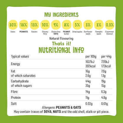 Nutritional information label with ingredients and allergen information on a green background
