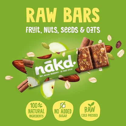 Nakd raw bar packaging with ingredients on a green background