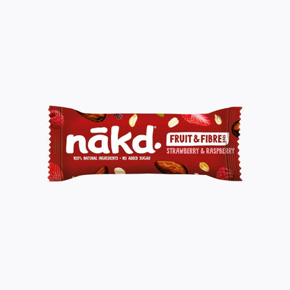 Nakd Fruit & Fibre strawberry and raspberry bar on a white background
