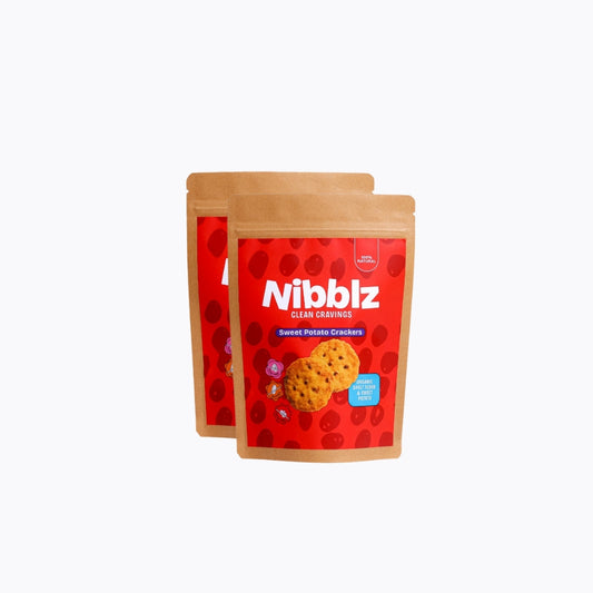 Two red Nibblz cracker packages on a white background