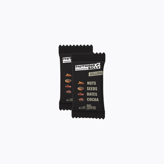 Two black snack bars with 'Nothing Silly' branding on a white background