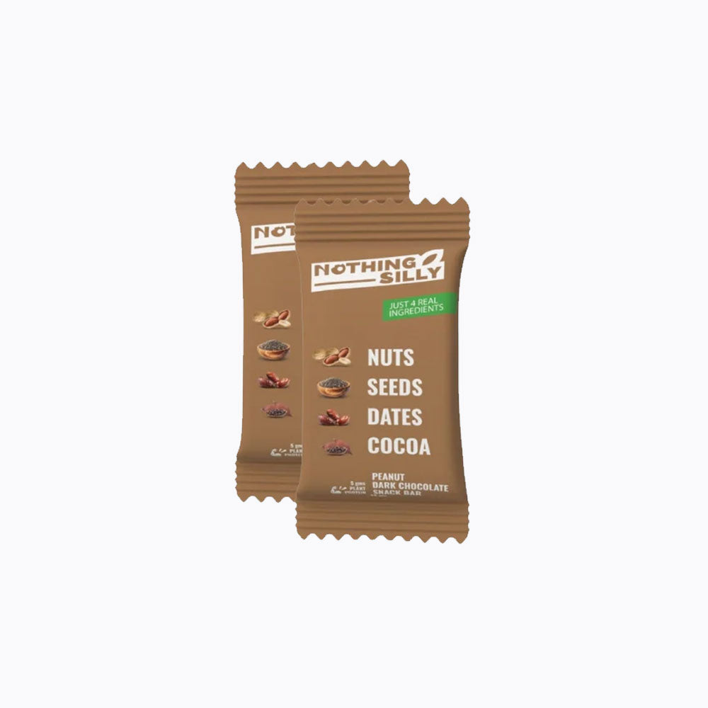 Brown package of 'Nothing Silly' snack bar with ingredients listed on a white background