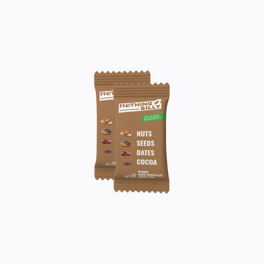 Brown package of 'Nothing Silly' snack bar with ingredients listed on a white background