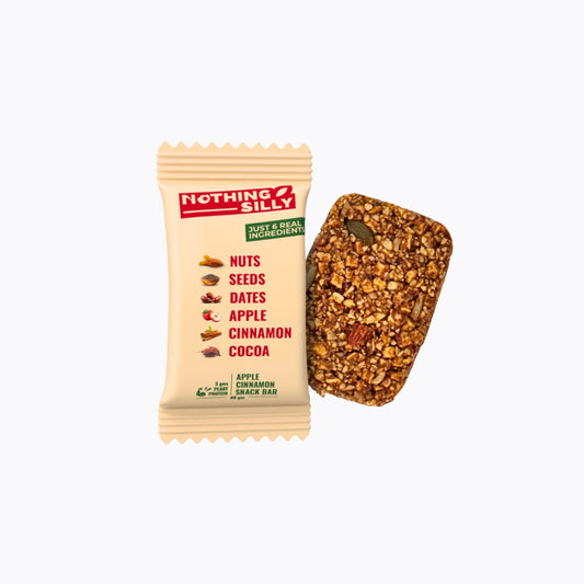 Nothing Silly snack bar packaging with a crackly texture on a white background