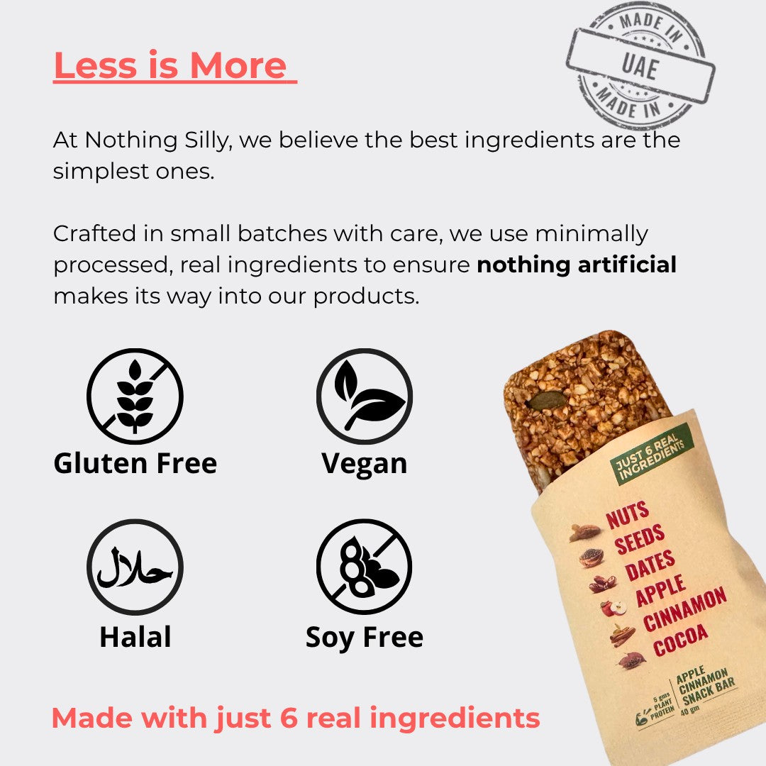 Nuts & Real Ingredients bar with branding and product details on a white background