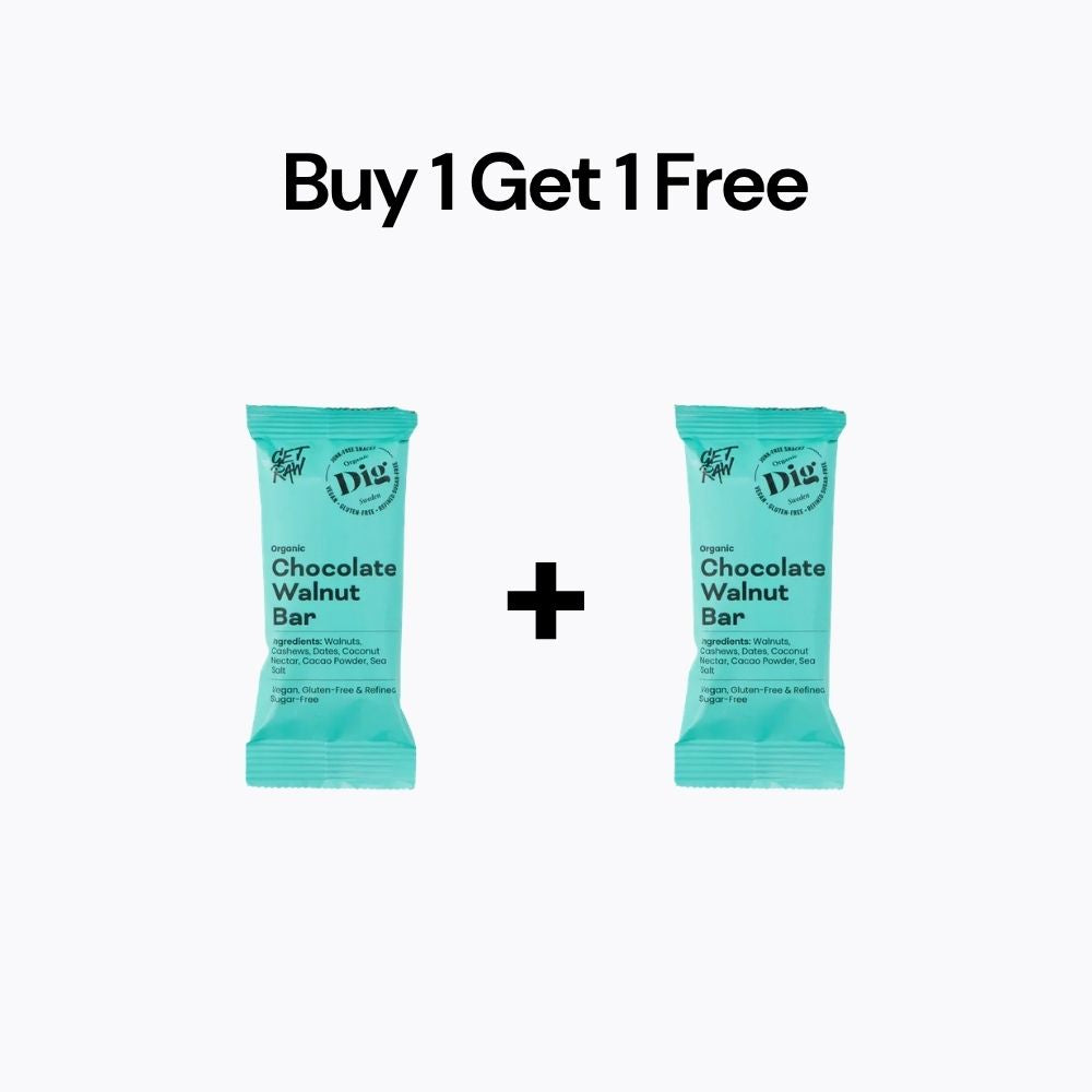 Two teal chocolate walnut bars with 'Buy 1 Get 1 Free' text on a white background