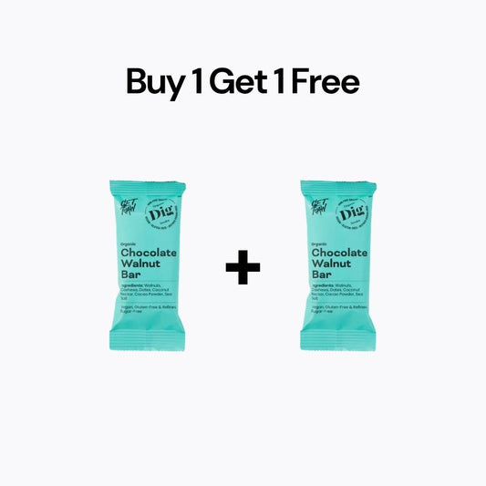 Two teal chocolate walnut bars with 'Buy 1 Get 1 Free' text on a white background