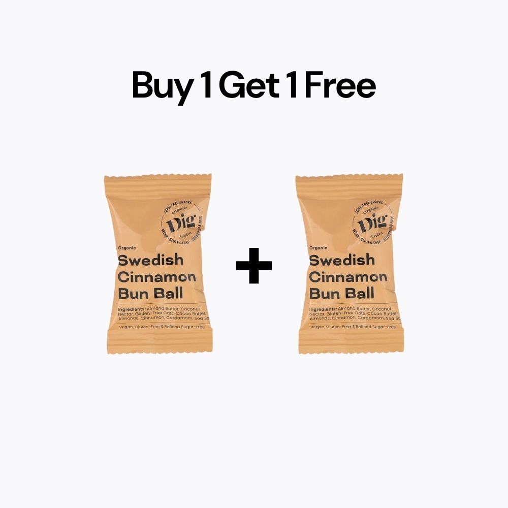 Two packages of Swedish Cinnamon Bun Ball with 'Buy 1 Get 1 Free' text on a white background.