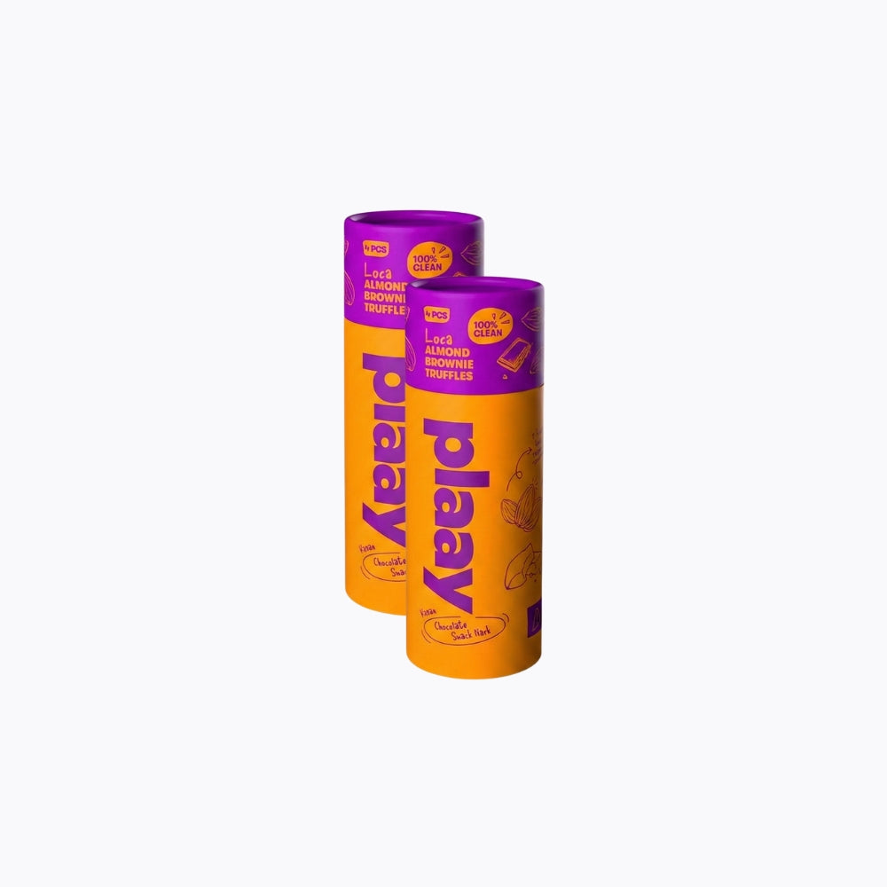 Two 'play' snack tubes on a white background