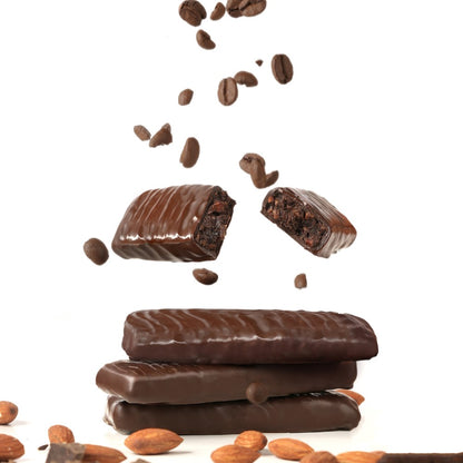 Chocolate bars with almonds on a white background