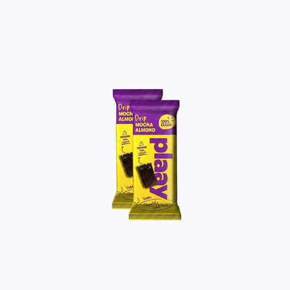 Two Plae Mocha Almond chocolate bars on a white background