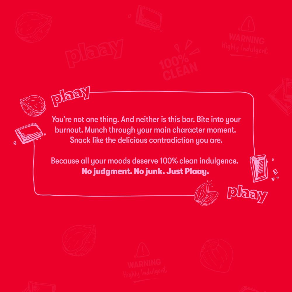 Red background with white text and graphics related to a brand on a red background
