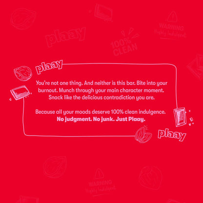 Red background with white text and graphics related to a brand on a red background