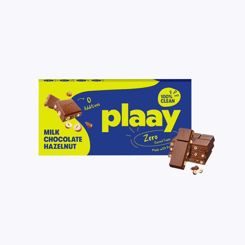 Box of plaay milk chocolate hazelnut on a white background