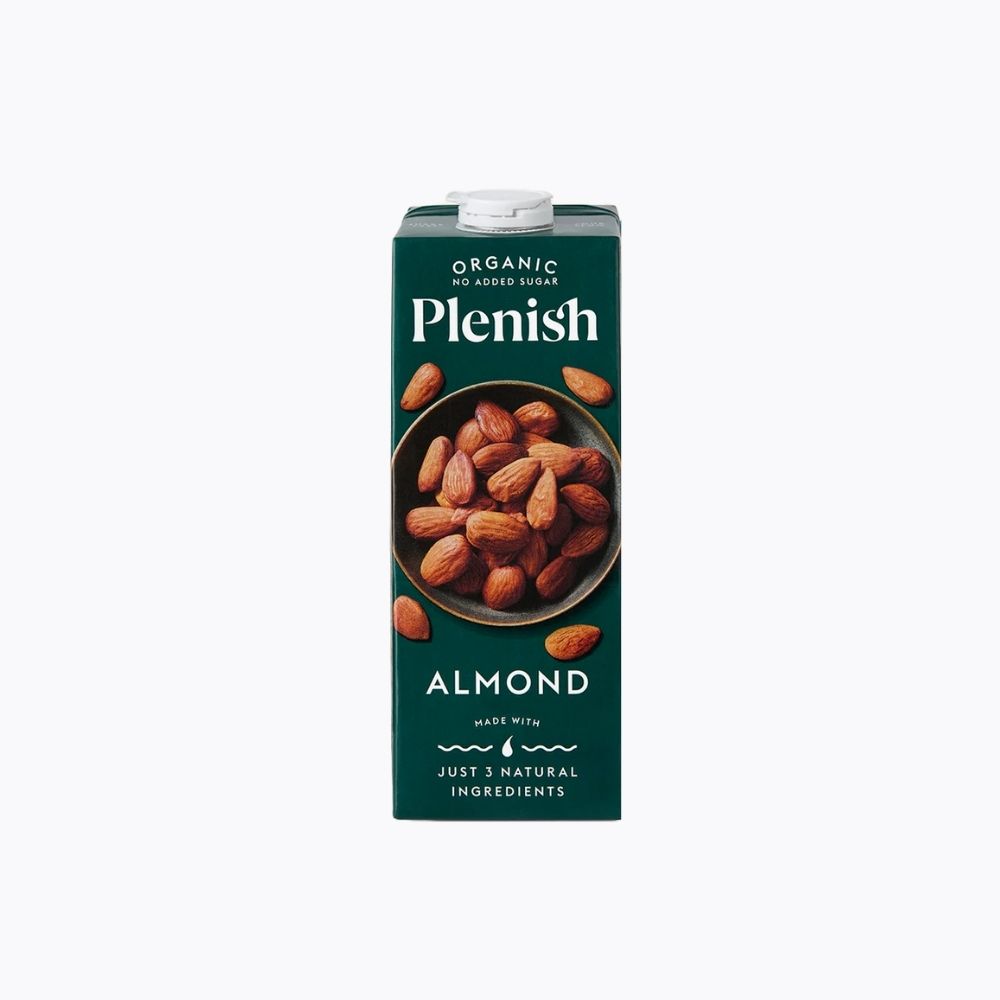Plenish Organic Almond milk carton on a white background
